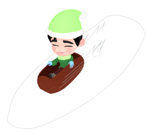 そりで雪を滑る男の子のイラスト
