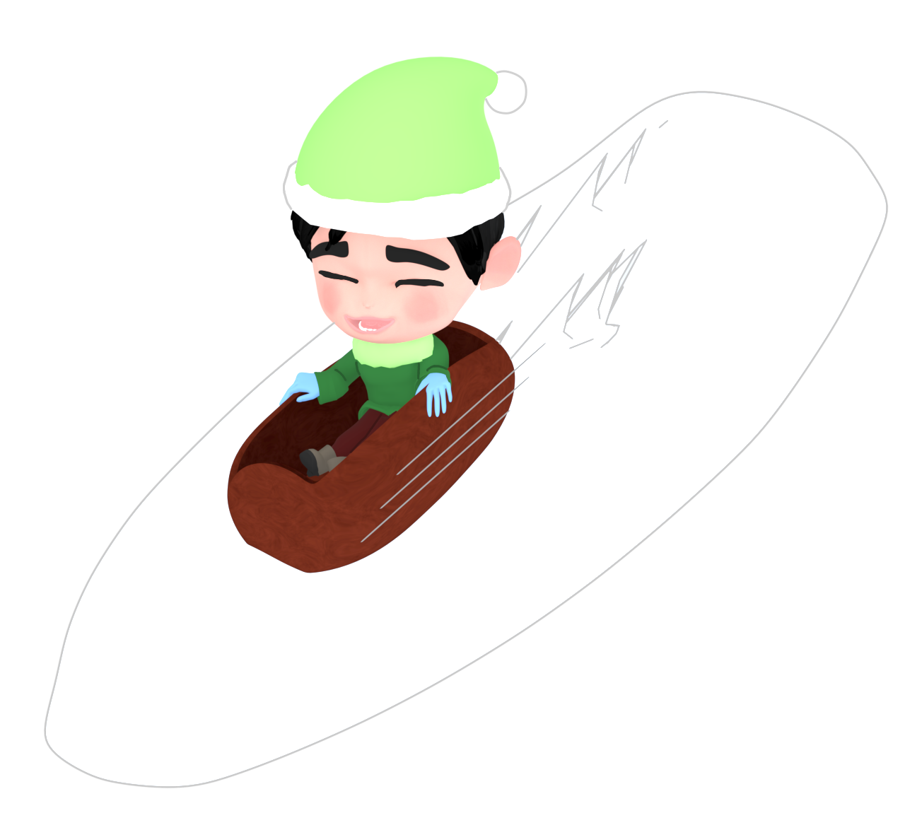 そりで雪を滑る男の子のイラスト