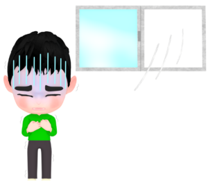 部屋で寒さに震える男の子のイラスト