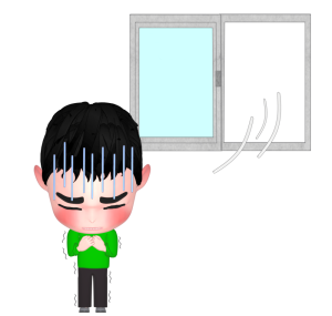 部屋で寒さに震える男の子のイラスト
