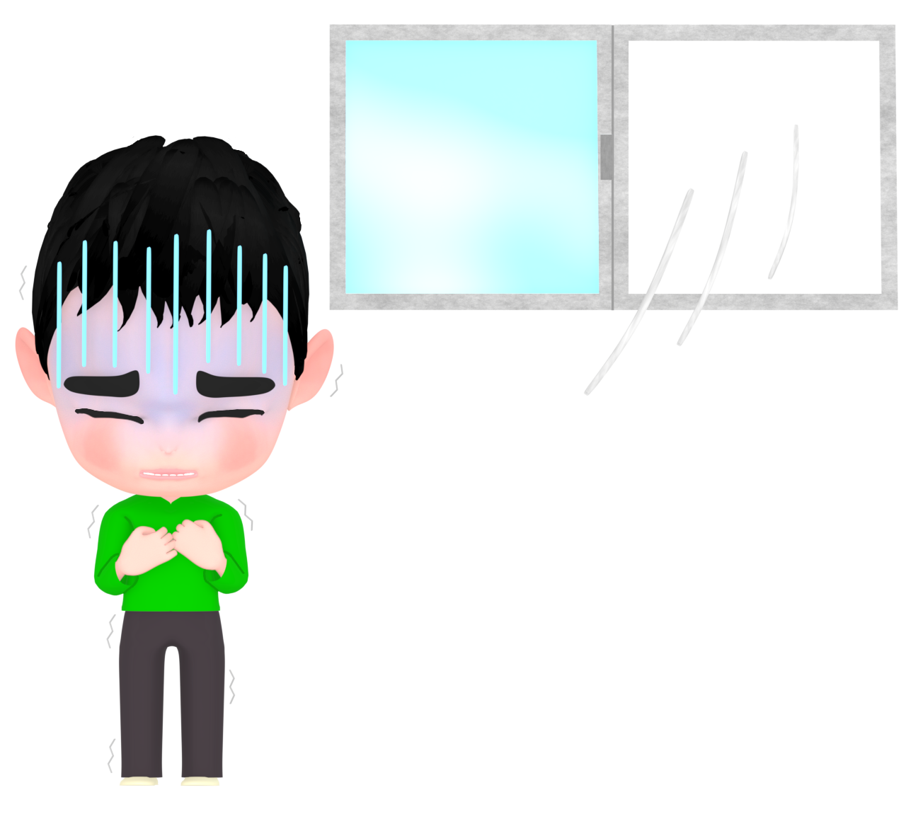部屋で寒さに震える男の子のイラスト