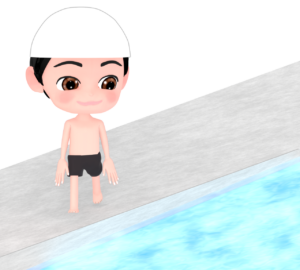 プールサイドを歩く男の子のイラスト