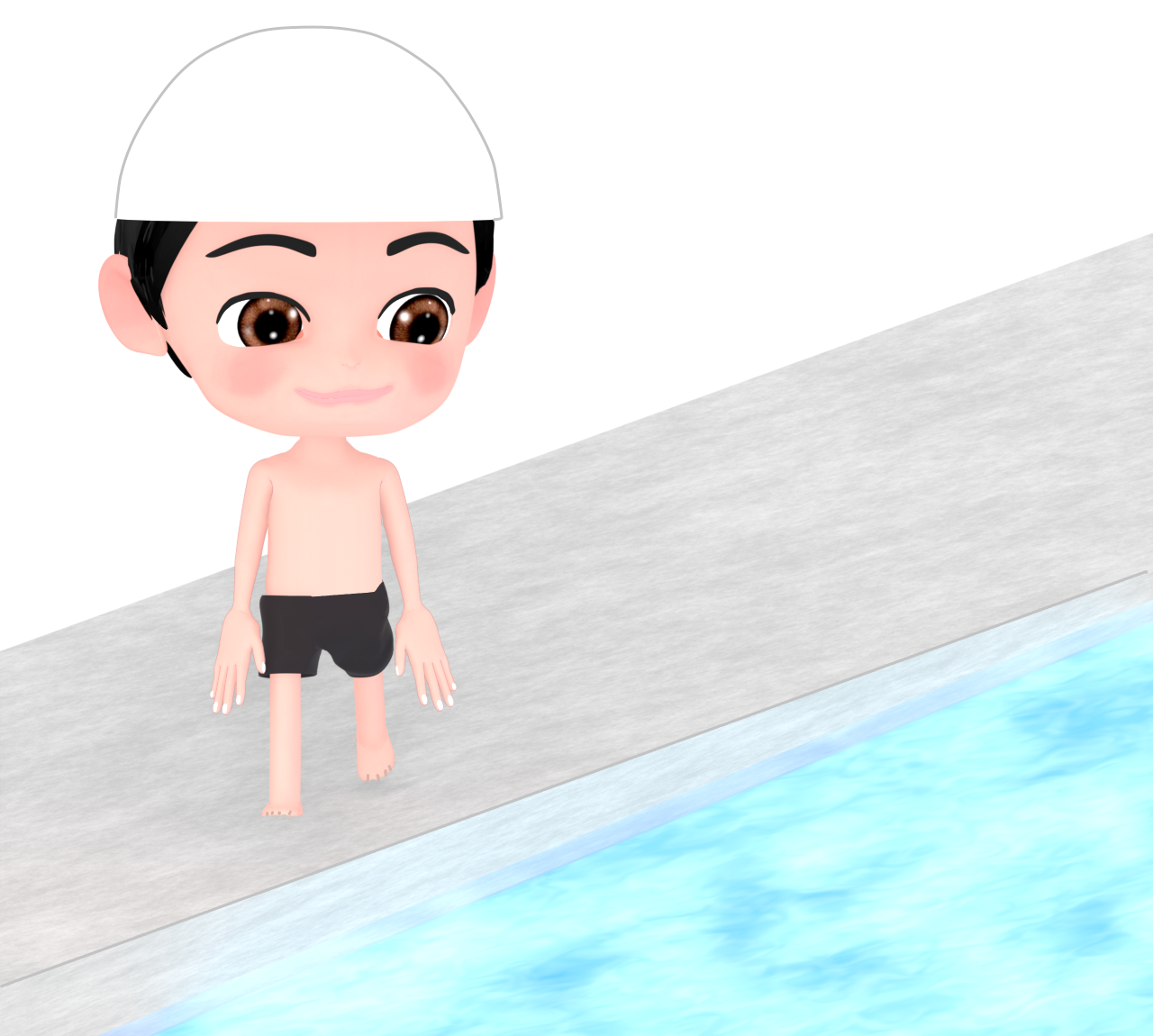 プールサイドを歩く男の子のイラスト