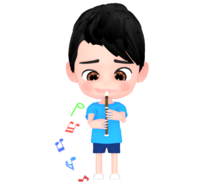 リコーダーが吹けない男の子のイラスト
