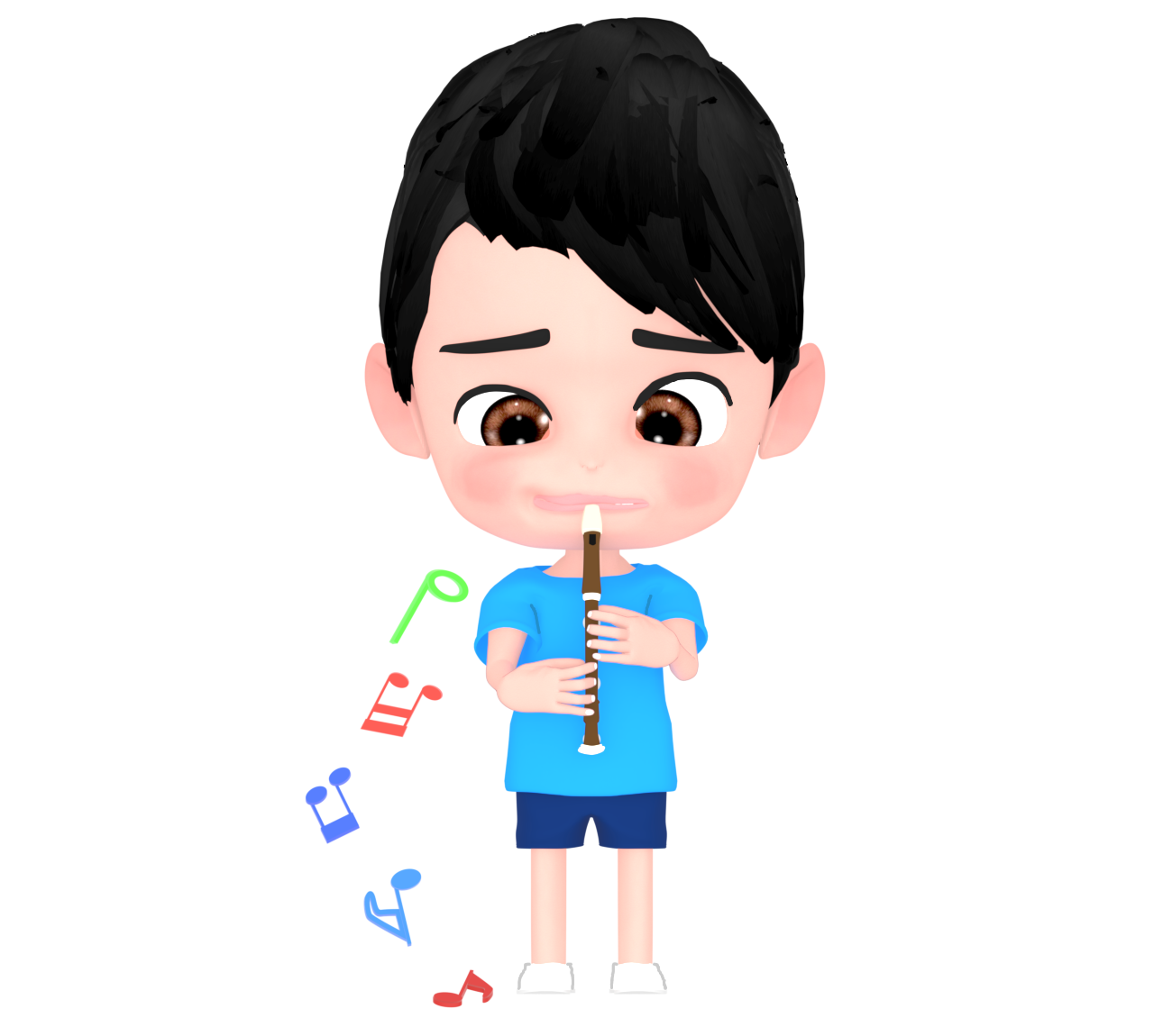 リコーダーが吹けない男の子のイラスト