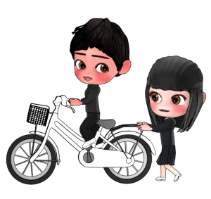 男子の自転車を押す女子のイラスト