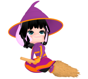 ほうきで空を飛ぶ魔法使いのイラスト