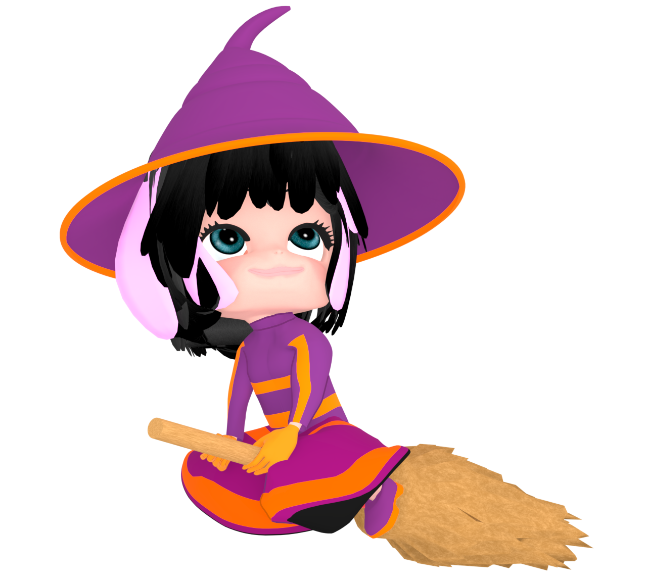 ほうきで空を飛ぶ魔法使いのイラスト