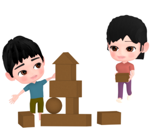 積み木で遊ぶ子どものイラスト