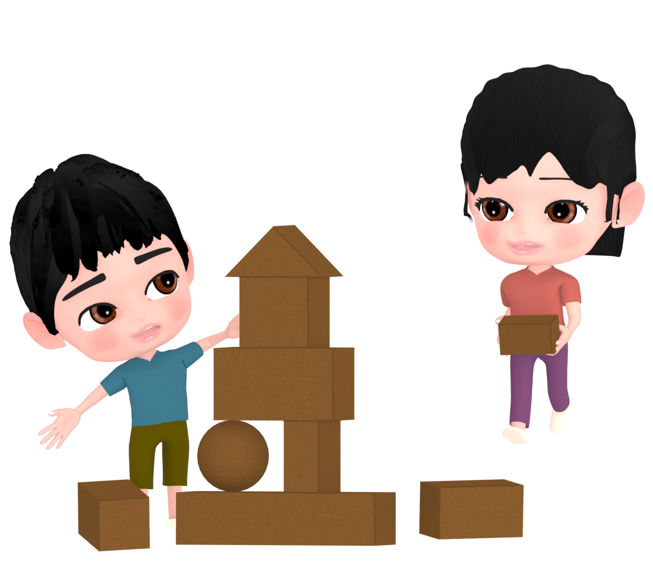 積み木で遊ぶ子どものイラスト
