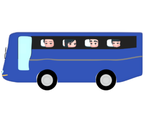 バスに乗る修学旅行の学生のイラスト