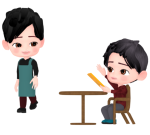 カフェで店員を呼ぶ男性のイラスト