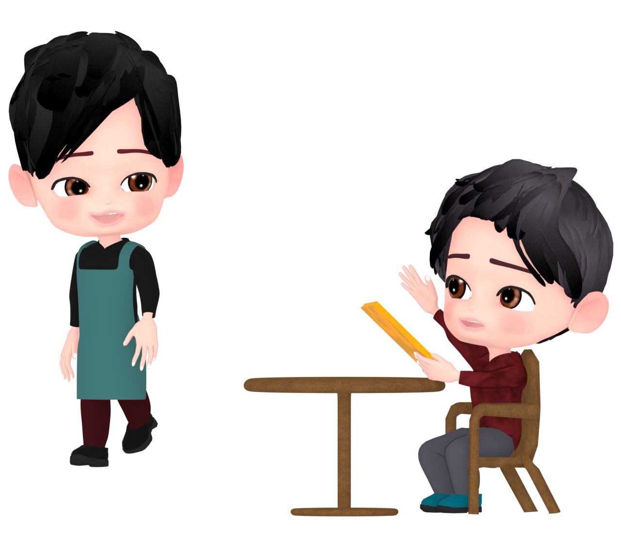 カフェで店員を呼ぶ男性のイラスト