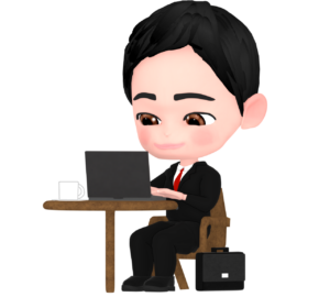 カフェでパソコンを使うサラリーマンのイラスト