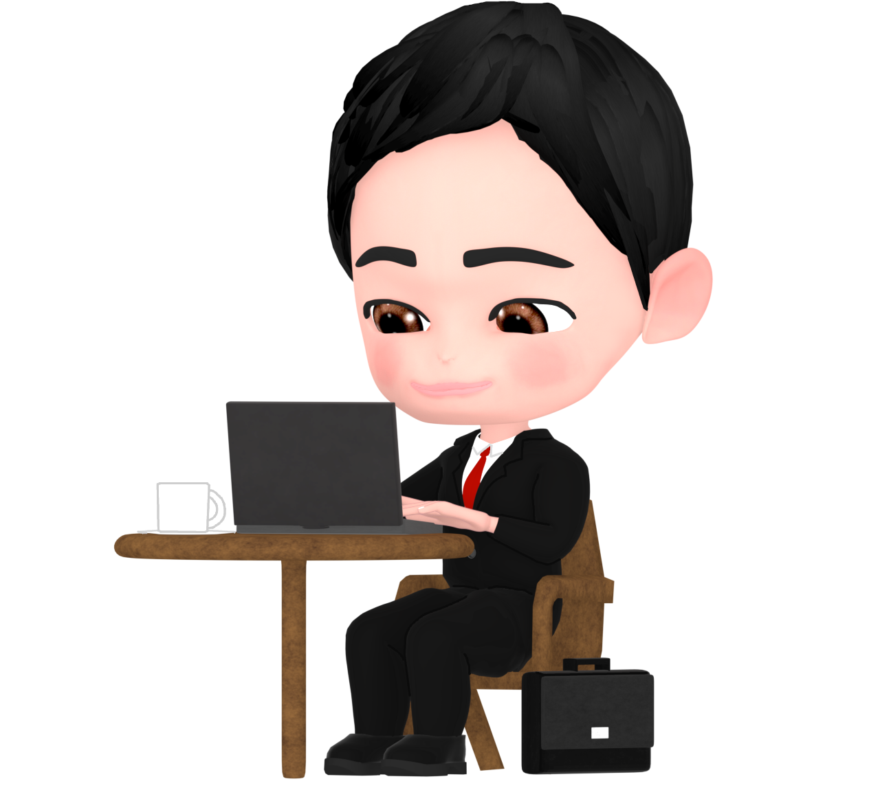 カフェでパソコンを使うサラリーマンのイラスト