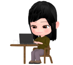 カフェでパソコンを開く女性のイラスト