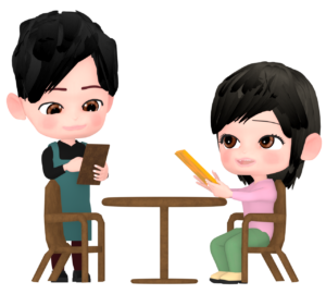 カフェで注文をする女性のイラスト