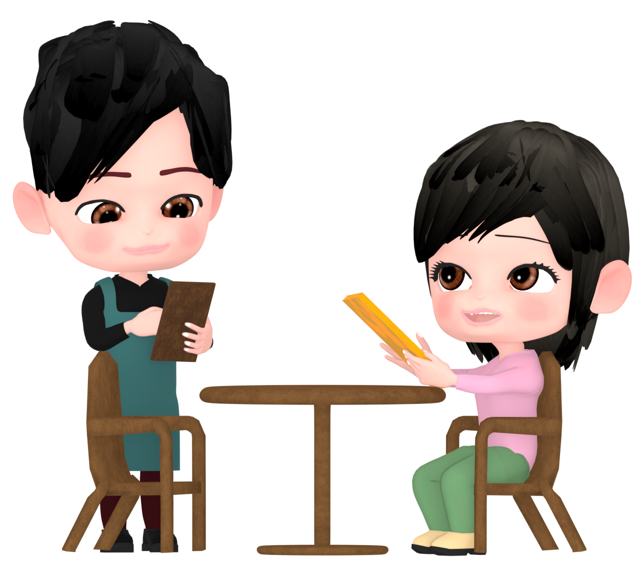 カフェで注文をする女性のイラスト