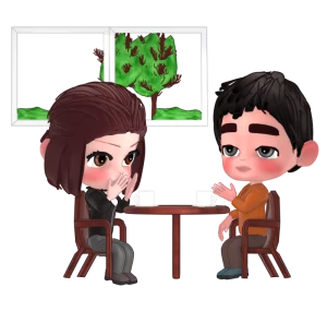 カフェで話す男性と女性のイラスト