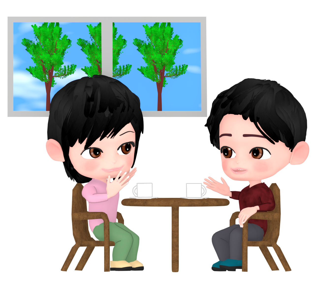 カフェで話す男性と女性のイラスト 12 カフェで話す男性と女性のイラスト