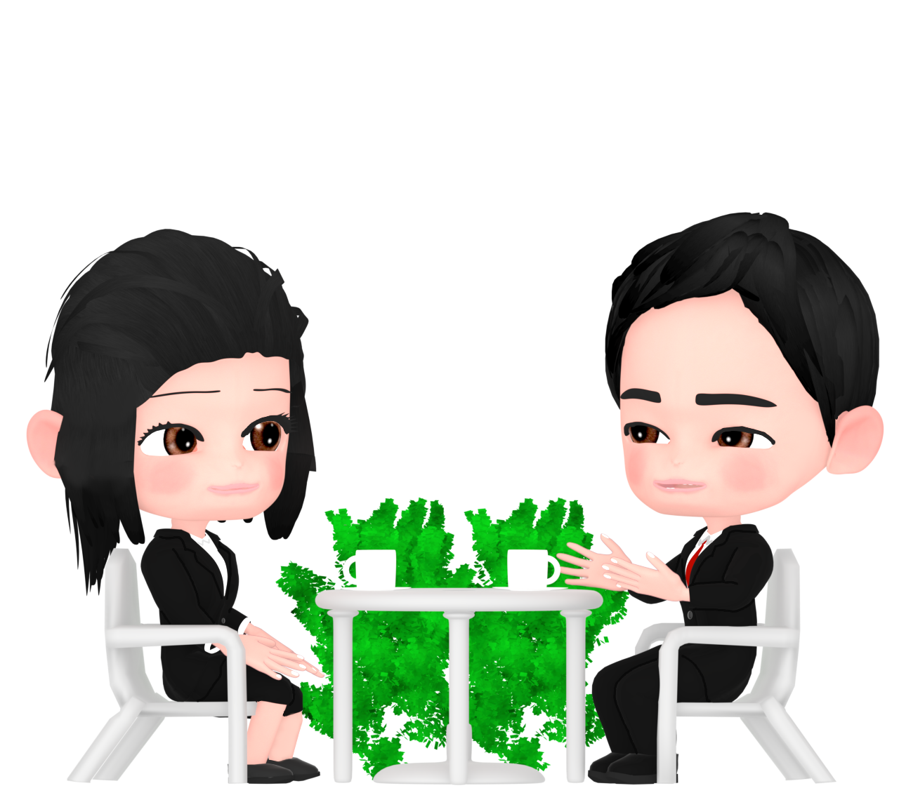 カフェで話す会社員の男女のイラスト