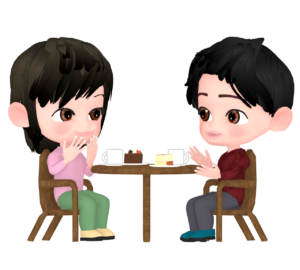 カフェで話す男女のイラスト