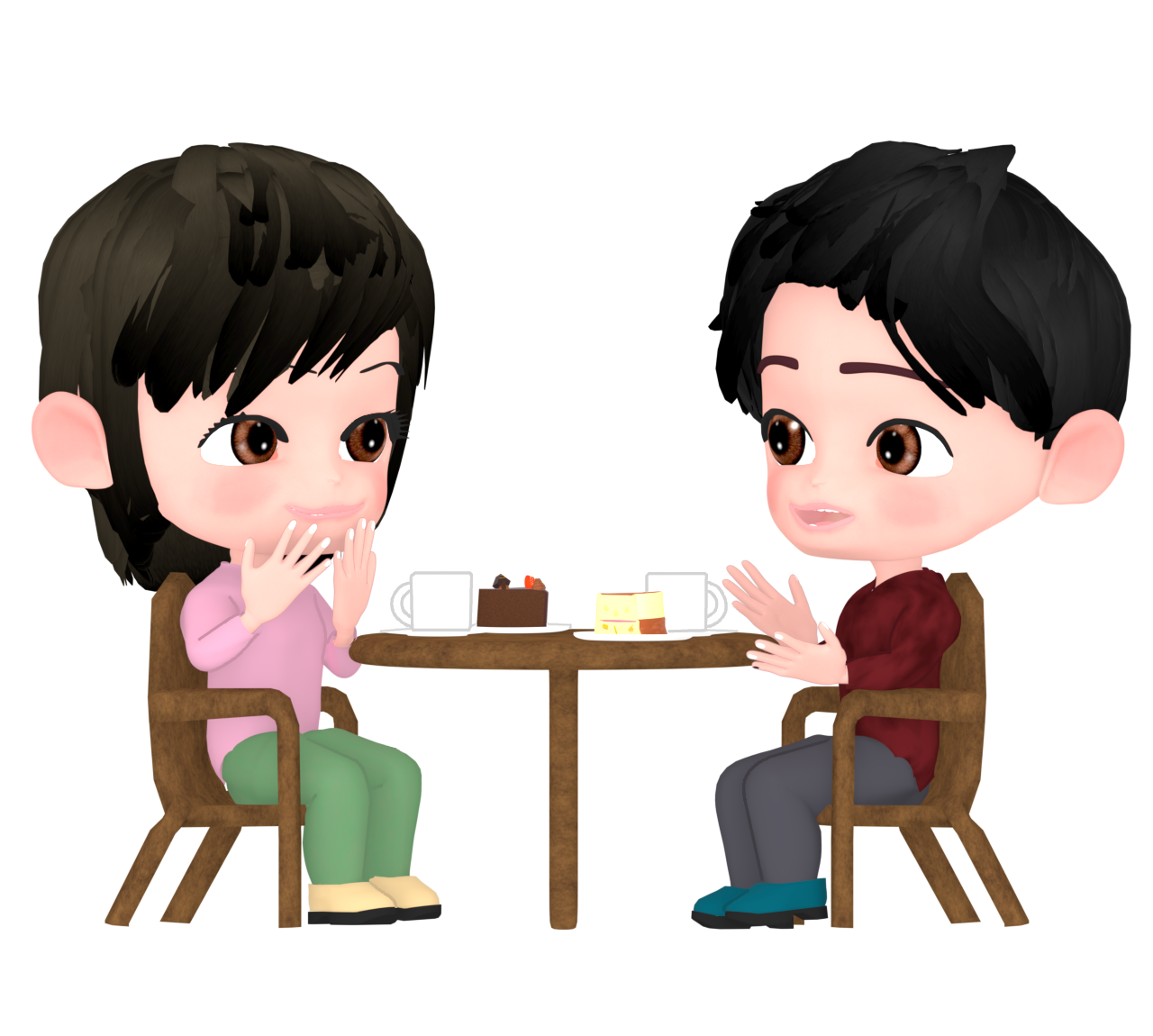 カフェで話す男女のイラスト