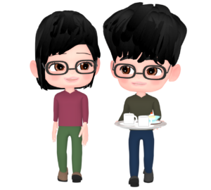 カフェで話しながら歩く男女のイラスト
