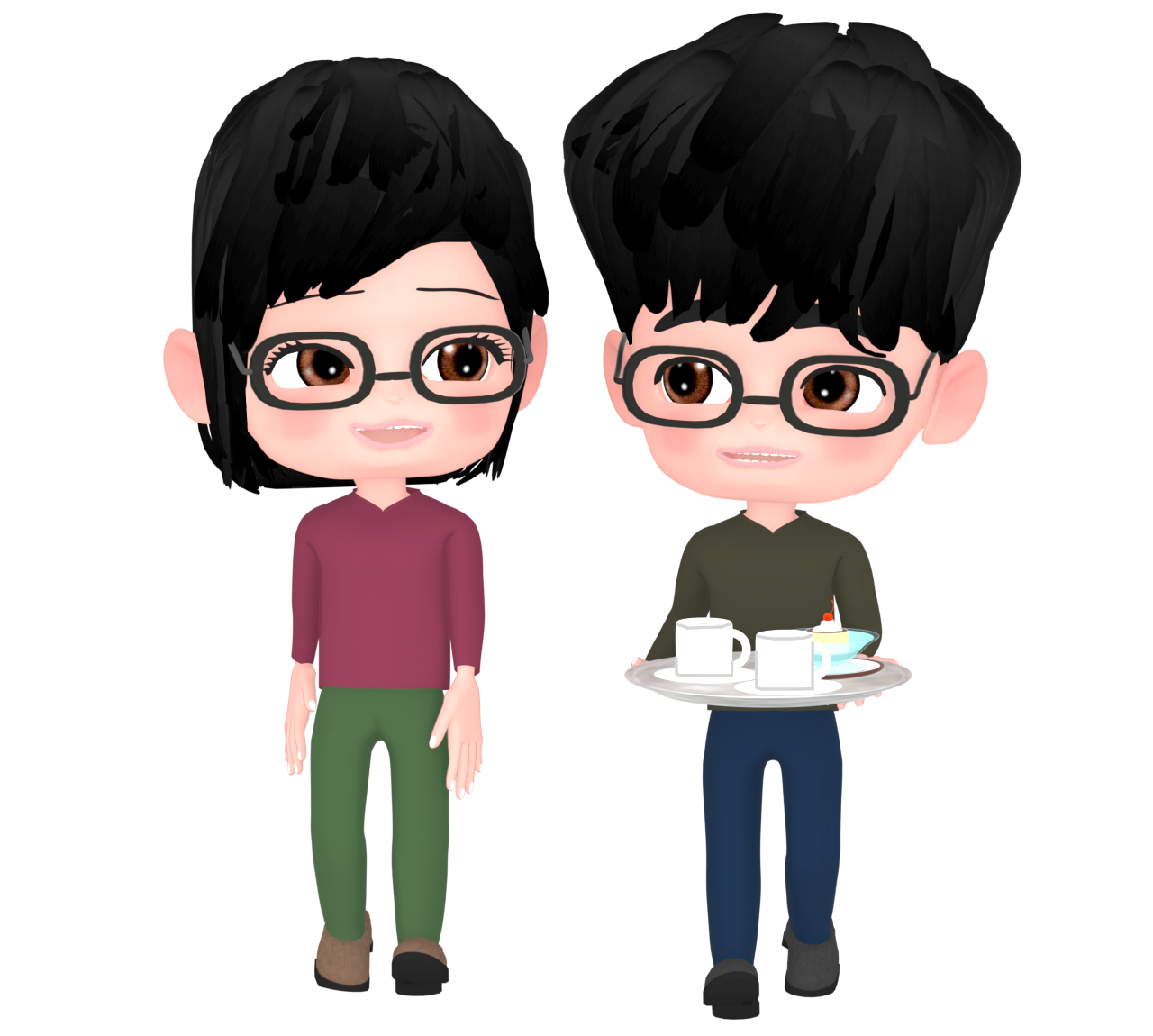 カフェで話しながら歩く男女のイラスト 6 カフェで話しながら歩く男女のイラスト