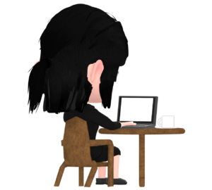 カフェで仕事をするOLのイラスト