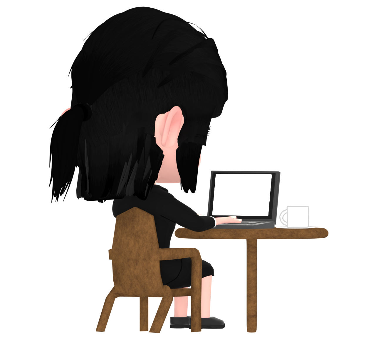 カフェで仕事をするOLのイラスト