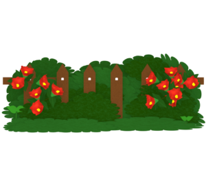 椿が咲く垣根のイラスト