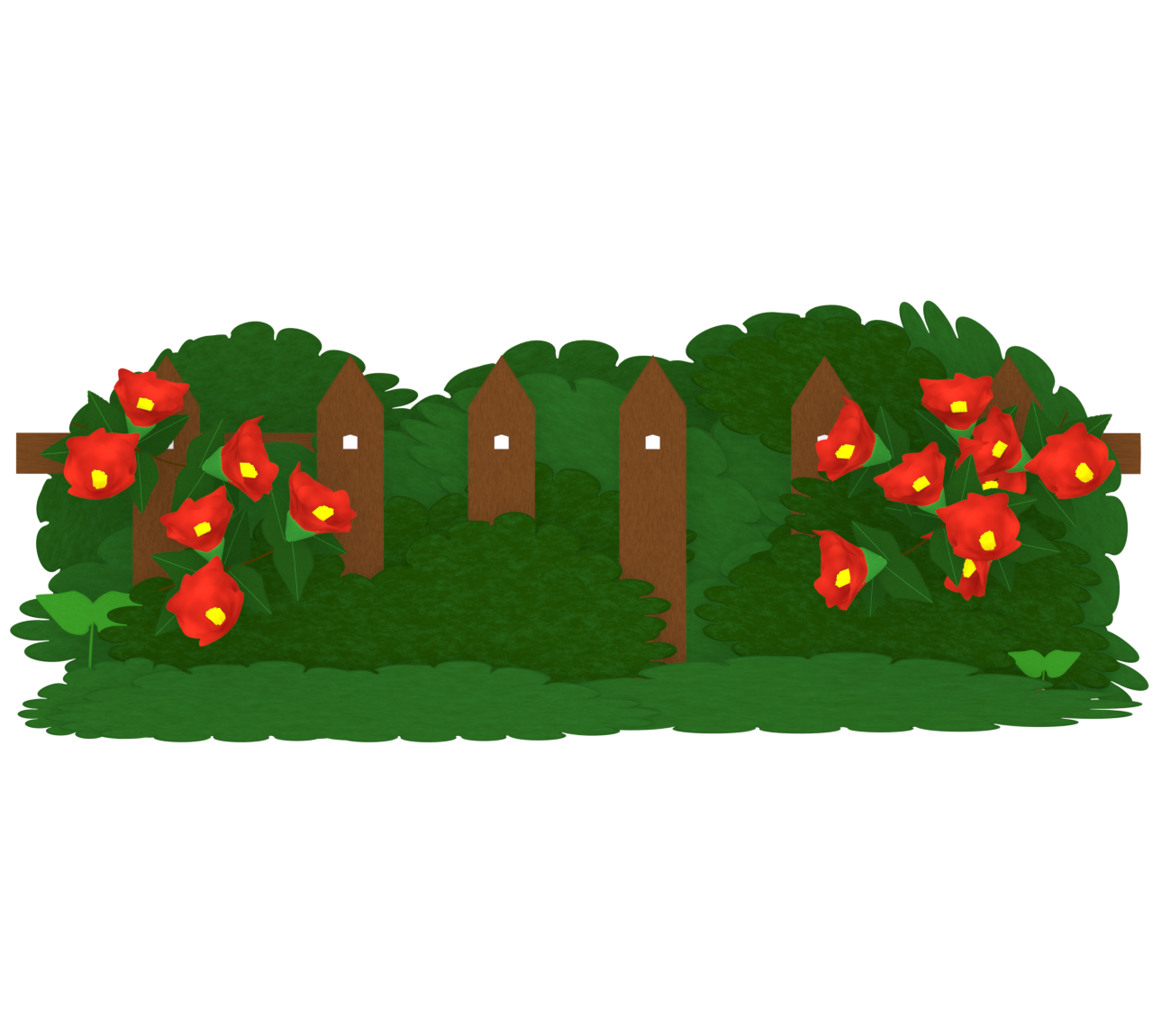 椿が咲く垣根のイラスト