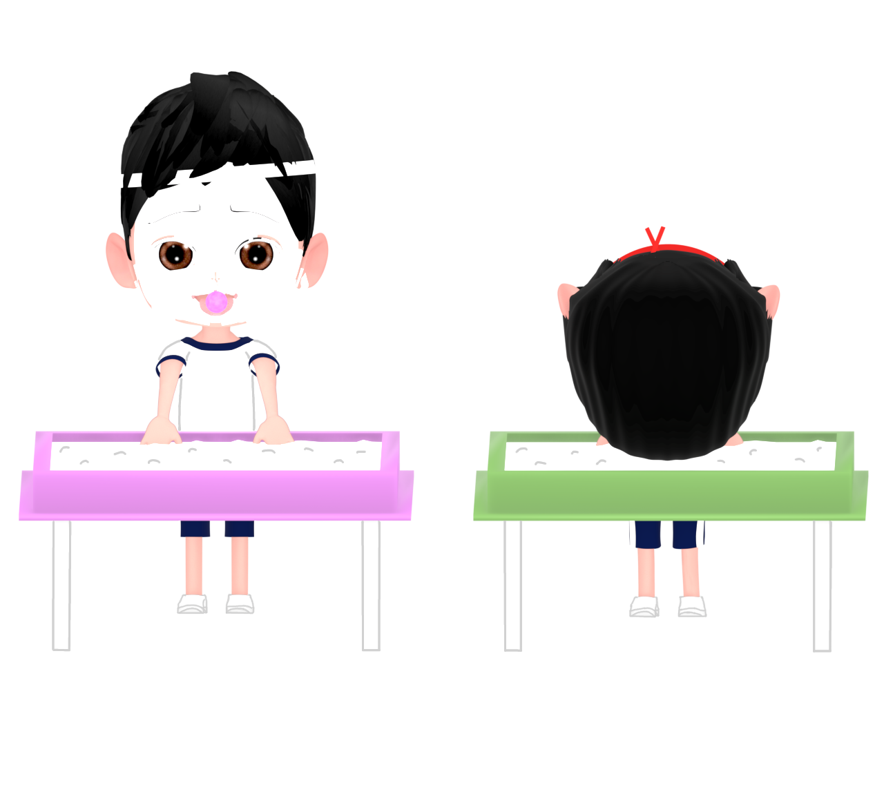 飴食い競争で顔を白くして探すイラスト