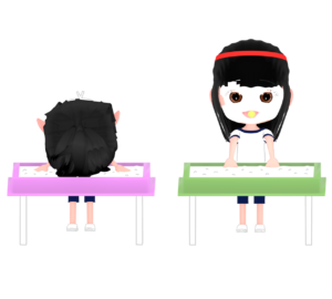 飴食い競争をする生徒のイラスト