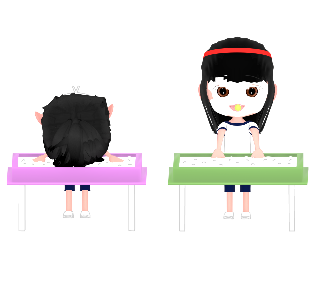 飴食い競争をする生徒のイラスト