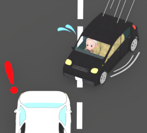 車で逆走をする高齢者のイラスト