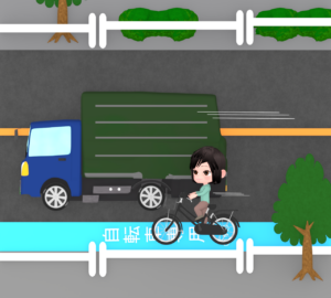 車の横を走行する自転車のイラスト
