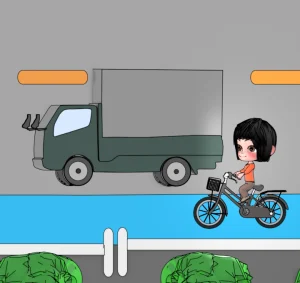 車の横を走行する自転車のイラスト