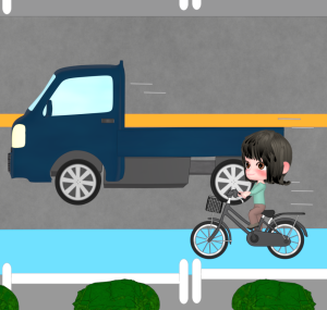 車の横を走行する自転車のイラスト