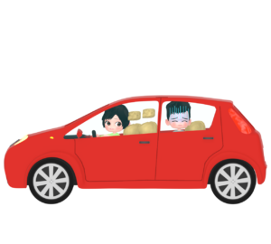 車で乗り物酔いをする子供のイラスト