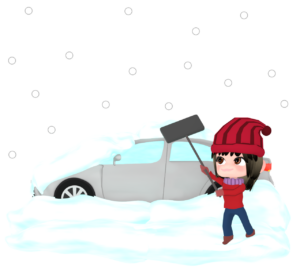 自動車の雪下ろしをするイラスト