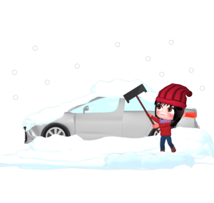 自動車の雪下ろしをするイラスト