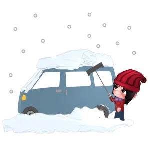 自動車の雪下ろしをするイラスト