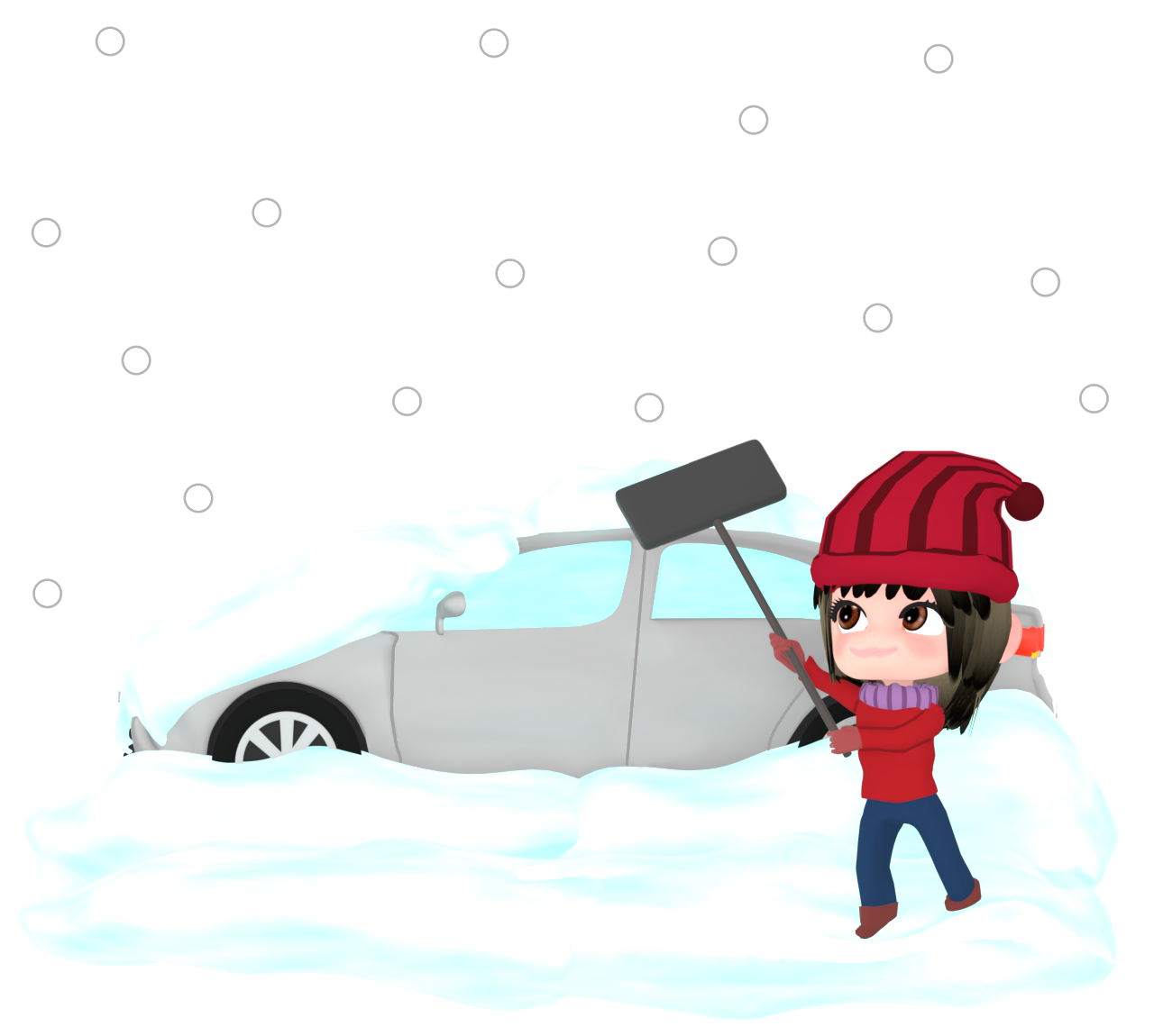 自動車の雪下ろしをするイラスト