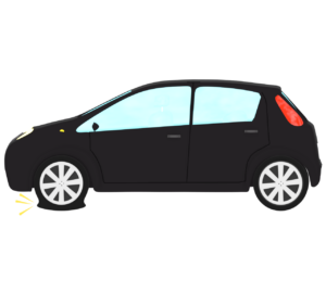 車のタイヤがパンクをするイラスト