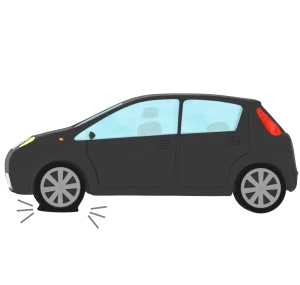 車のタイヤがパンクするイラスト