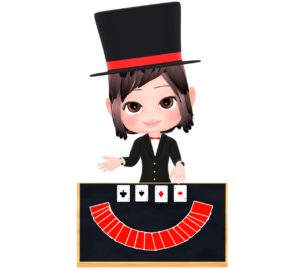 トランプマジックをする女性マジシャンのイラスト