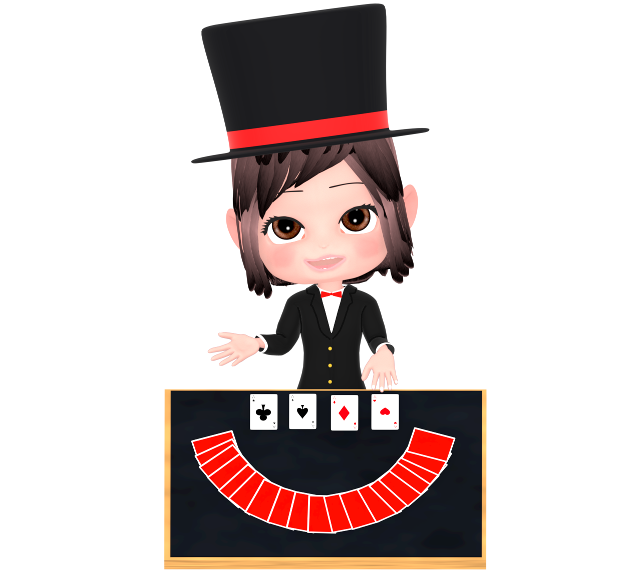 トランプマジックをする女性マジシャンのイラスト