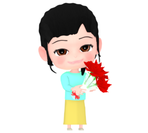 カーネーションの花束を渡す女の子のイラスト
